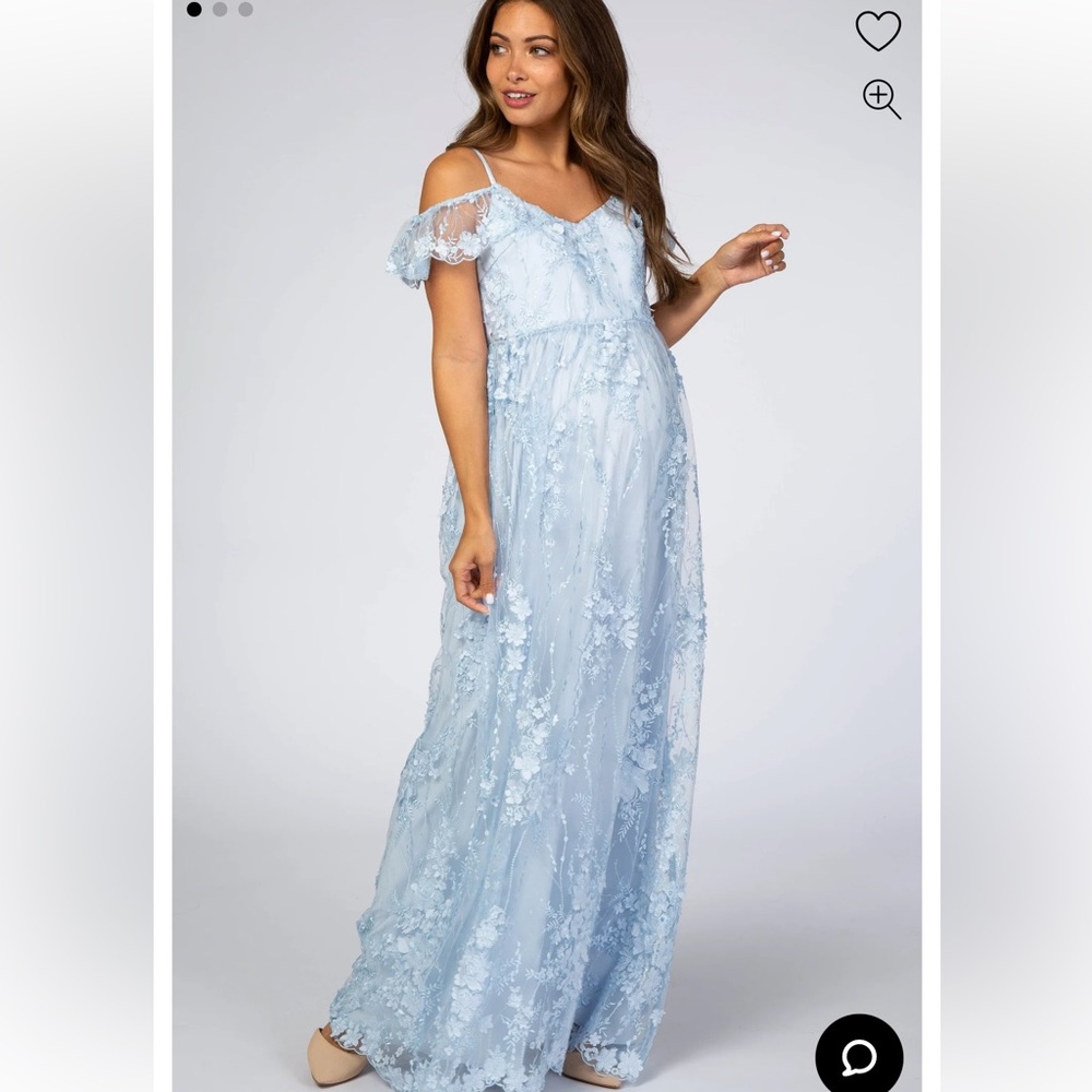 PinkBlush New with Tags Light Blue Floral Embroidered Mesh Maternity